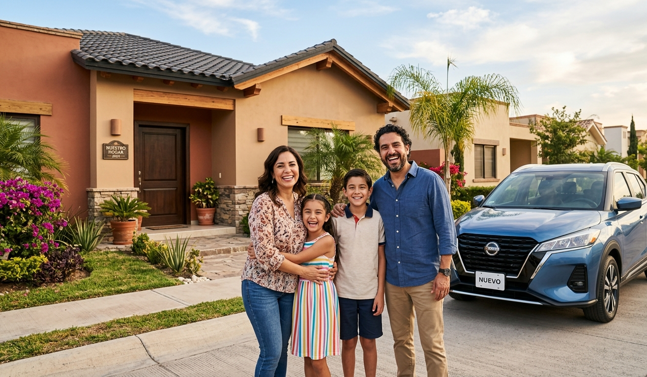 Familia con su casa y auto asegurados